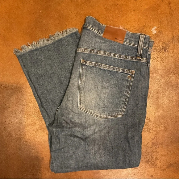Madewell Cali Demi Boot Medium Wash Cropped Boot Frayed Hem Jeans 32p A20 - Picture 1 of 3